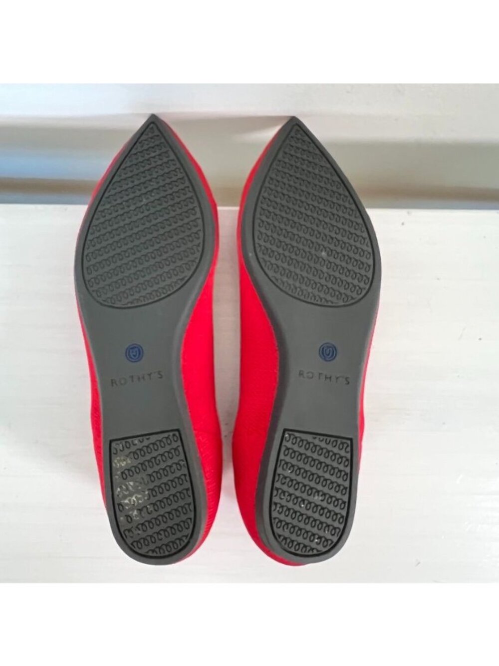 Rothys The Pointe II Red Knit Ballet Flats Blue Trim Womens Sz 8W Preppy Office - Picture 8 of 10